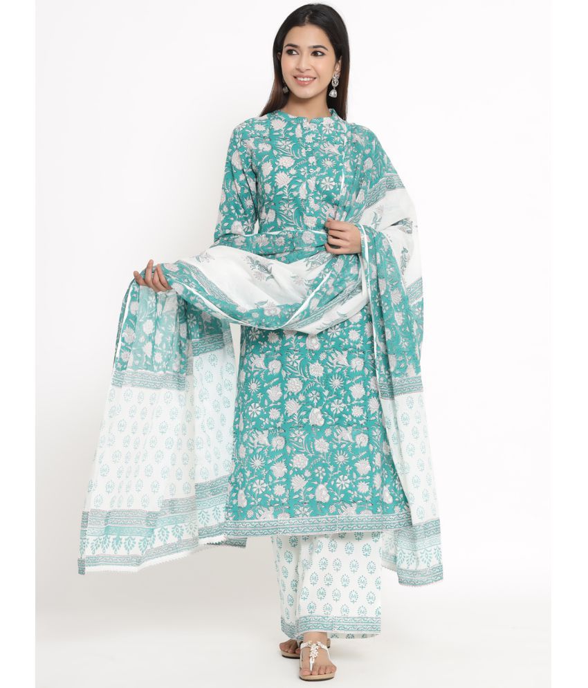     			KIPEK - Green Straight Cotton Women's Stitched Salwar Suit ( Pack of 1 )