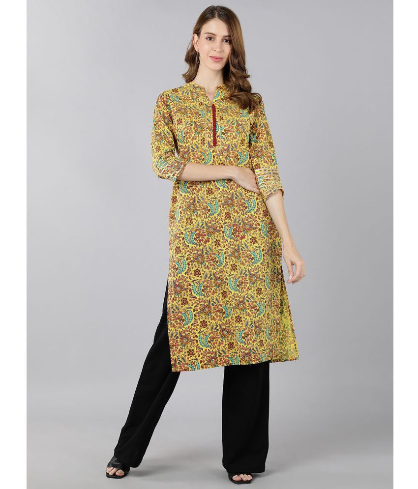     			KIPEK - Mustard Cotton Women's Straight Kurti ( Pack of 1 )