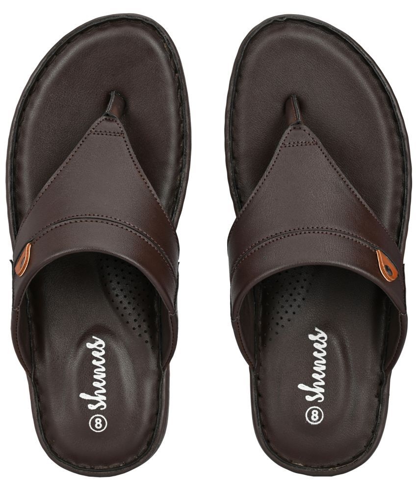     			SHENCES - Brown Men's Thong Flip Flop