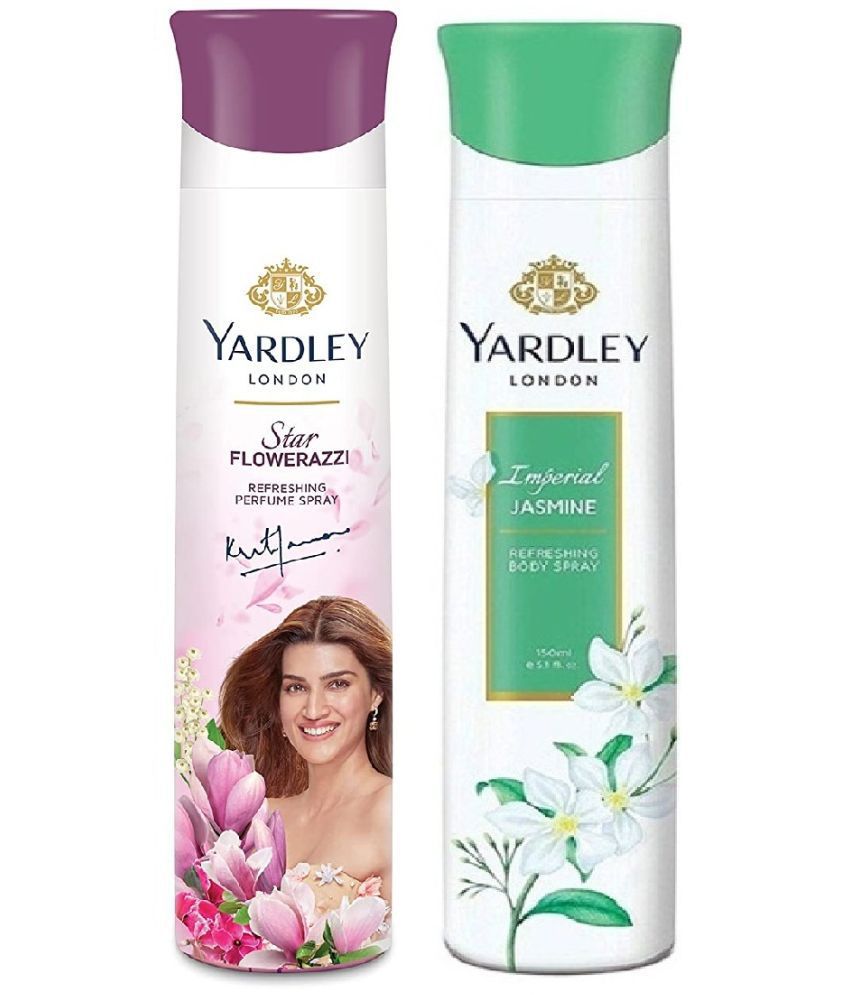     			Yardley London - 1 FLAWERAZZI &1JASMINE  150ML EACH , Deodorant Spray for Men,Women 300 ml ( Pack of 2 )