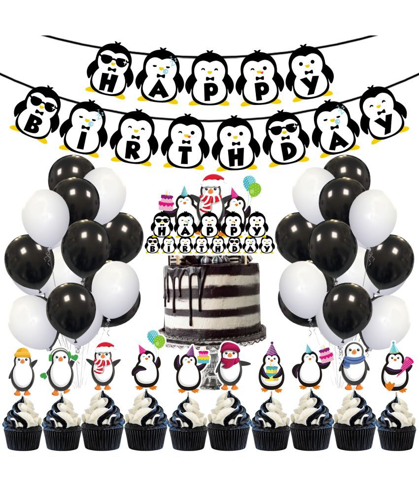     			Zyozi 37 pcs Penguin Theme Party Decorations, Birthday Party Supplies Includes Happy Birthday Banner, CakeTopper, Cupcake Toppers, Balloons for Kids Birthday Party Supplies