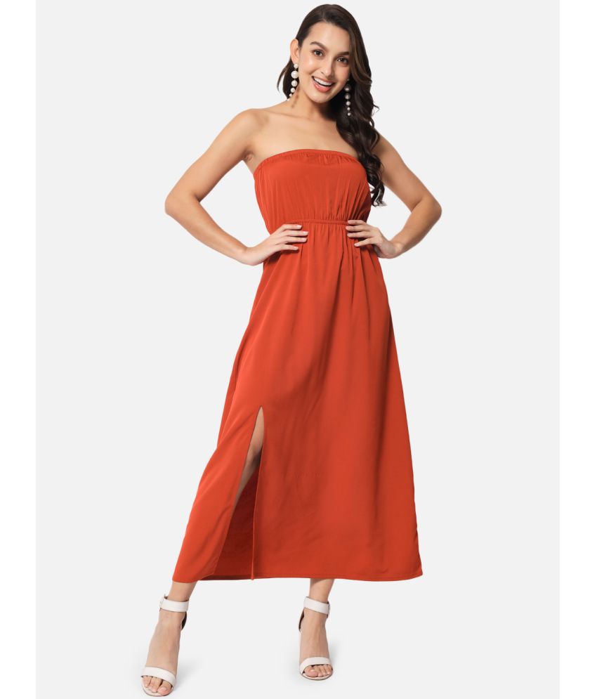     			ALL WAYS YOU - Fluorescent Orange Polyester Women's Side Slit Dress ( Pack of 1 )