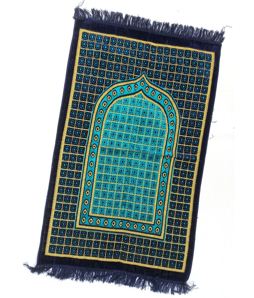     			ALRAZA LOOMS Blue Single Anti-skid Velvet Prayer Mat ( 110 X 70 cm )