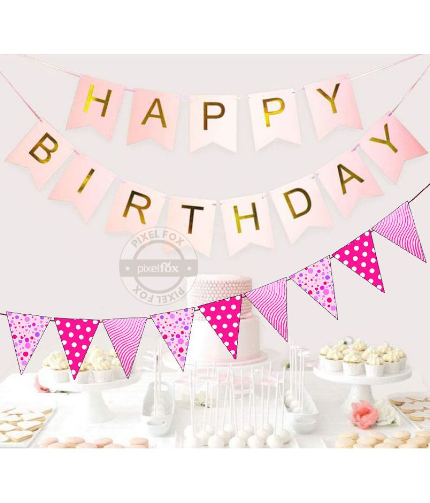 Happy Birthday Decorations Set 1 pc. Happy Birthday Banner (Pink