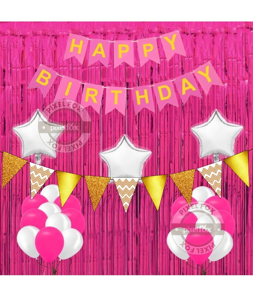 Happy Birthday Decorations Set 1 pc. Happy Birthday Banner ( Pink