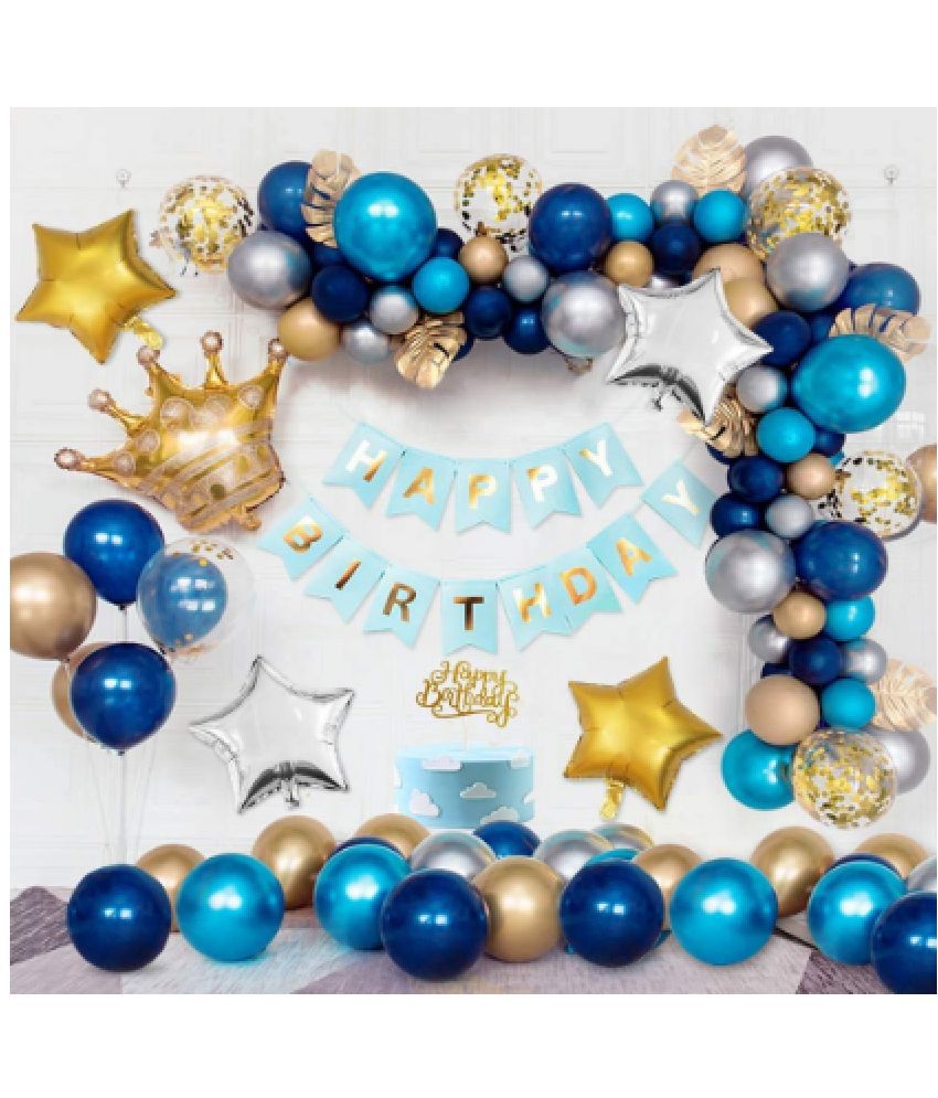     			Jolly Party  Blue Happy Birthday Decoration Combo - 59pcs SET