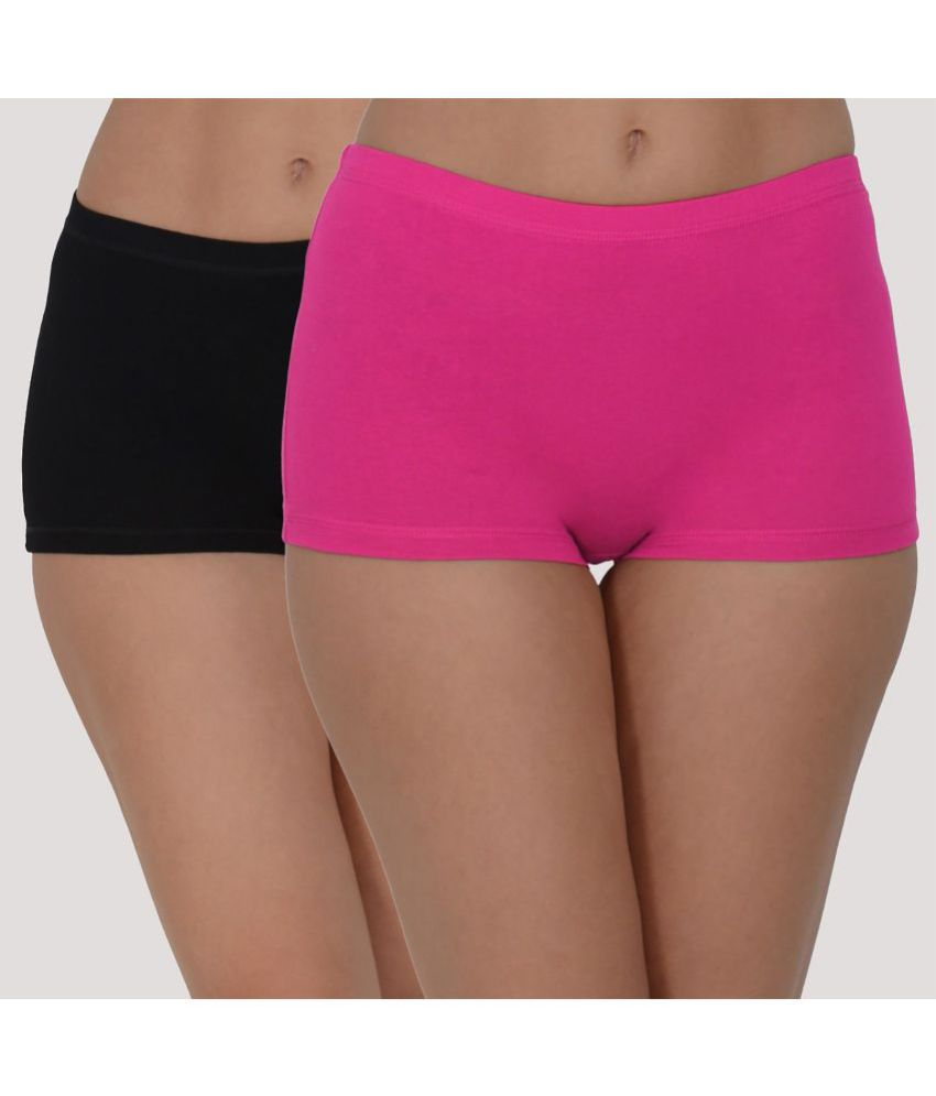     			Leading Lady Pack of 2 Cotton Solid Women's Boy Shorts ( Pink )