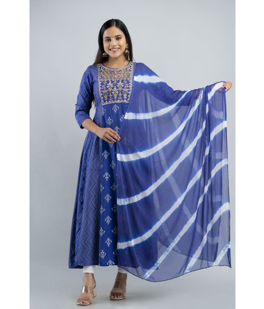     			MAUKA - Blue Straight Rayon Women's Stitched Ethnic Gown ( Pack of 1 )