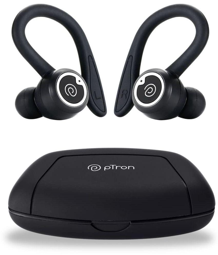 pTron Bassbuds Sports On Ear Bluetooth Headphone 48 Hours Playback IPX4(Splash & Sweat Proof) Passive noise cancellation -Bluetooth V 5.2 Black