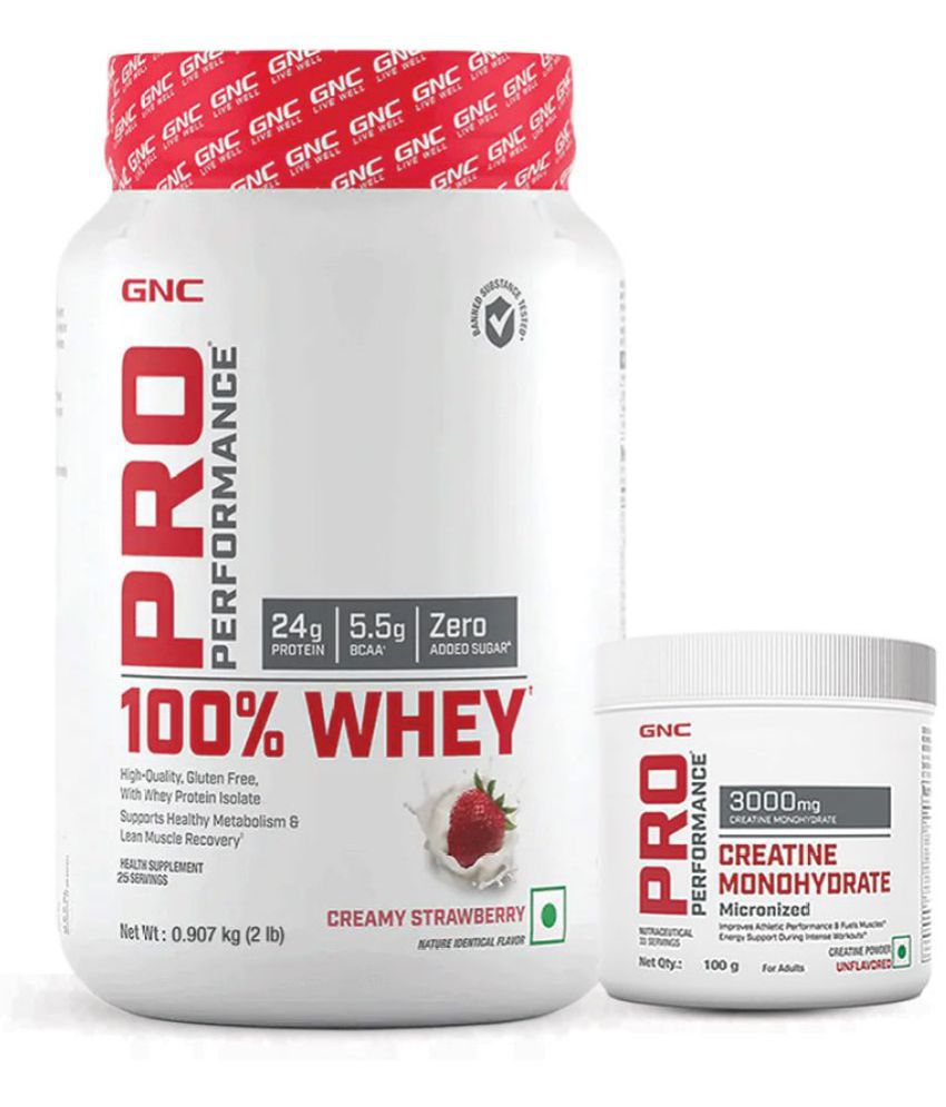     			GNC AMP 100% Whey Advanced Creamy Strawberry- 2 lbs + Creatine Monohydrate - 100gm (Combo)