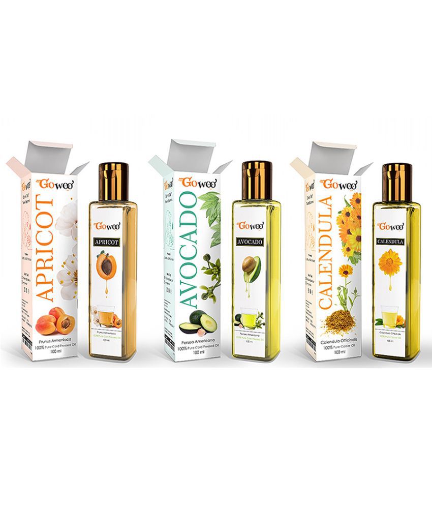     			GO WOO - Pack of 3 100% Pure Cold Pressed Carrier Oil - Apricot, Avocado and Calendula Oils, Suited for All Skin