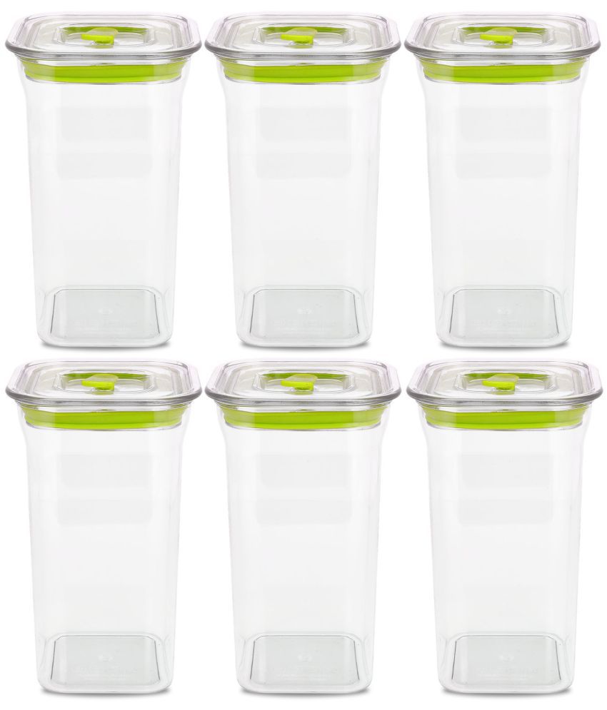     			HomePro Fabio Airtight Transparent storage Plastic container pack of 6, Square, 1100ml, Green