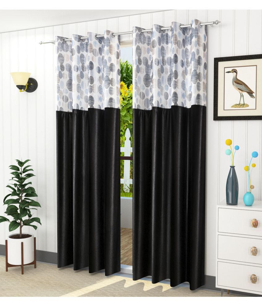     			Homefab India Printed Blackout Eyelet Window Curtain 5ft (Pack of 2) - Black