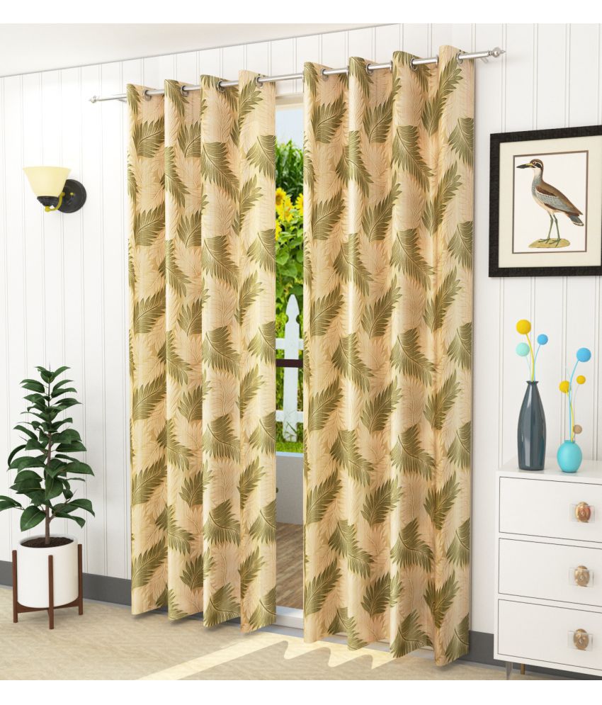     			Homefab India - Green Polyester Floral Door Curtain ( Pack of 2 )