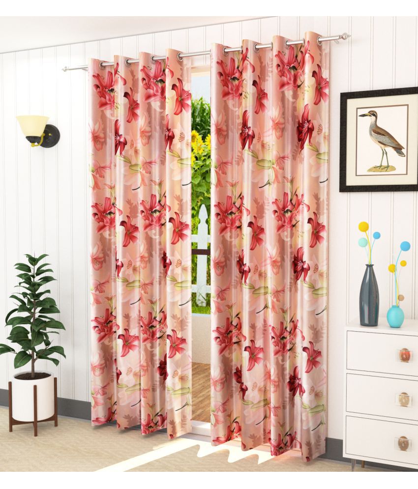     			Homefab India Floral Blackout Eyelet Window Curtain 5ft (Pack of 2) - Maroon
