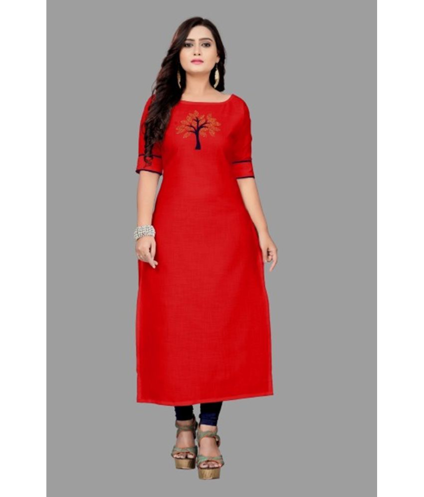     			JULEE - Red Rayon Women's Straight Kurti ( Pack of 1 )