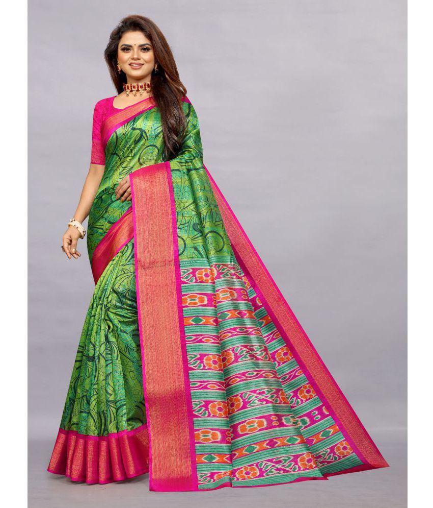     			Rhey - Green Cotton Silk Saree With Blouse Piece ( Pack of 1 )