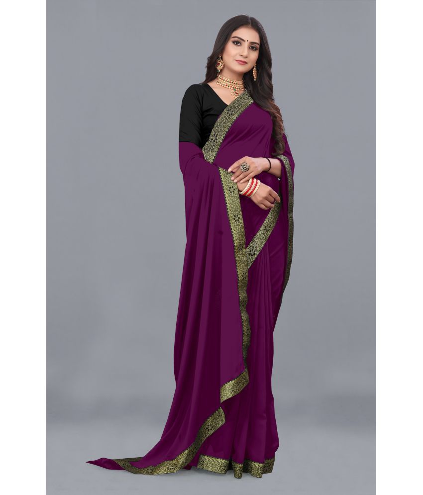 ZEEKHA - Wine Georgette Saree With Blouse Piece ( Pack of 1 )