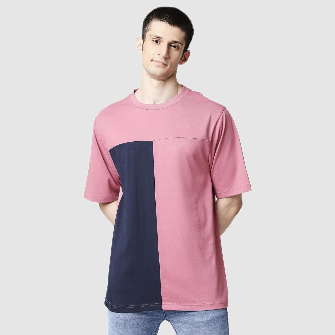     			Bewakoof - Pink Cotton Blend Oversized Fit Men's T-Shirt ( Pack of 1 )