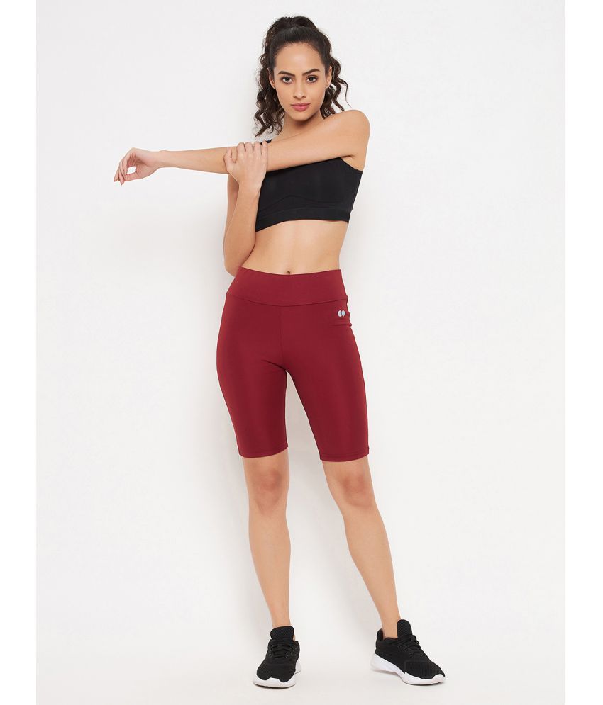     			Clovia Maroon Polyester Solid Shorts - Single