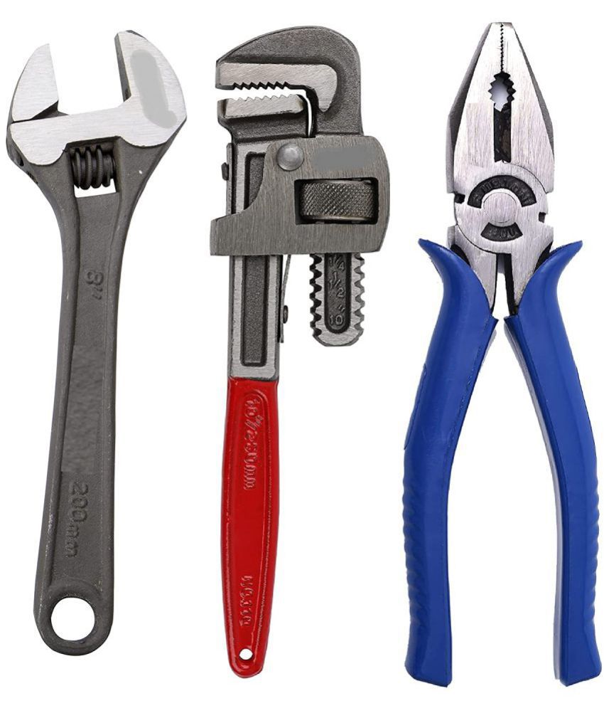     			EmmEmm Combo Pack of 3 Tool Kits Set for Home (Contains 8 Inch Adjustable Spanner, 8 Inch Combination Plier, 10 Inch Pipe Wrench)