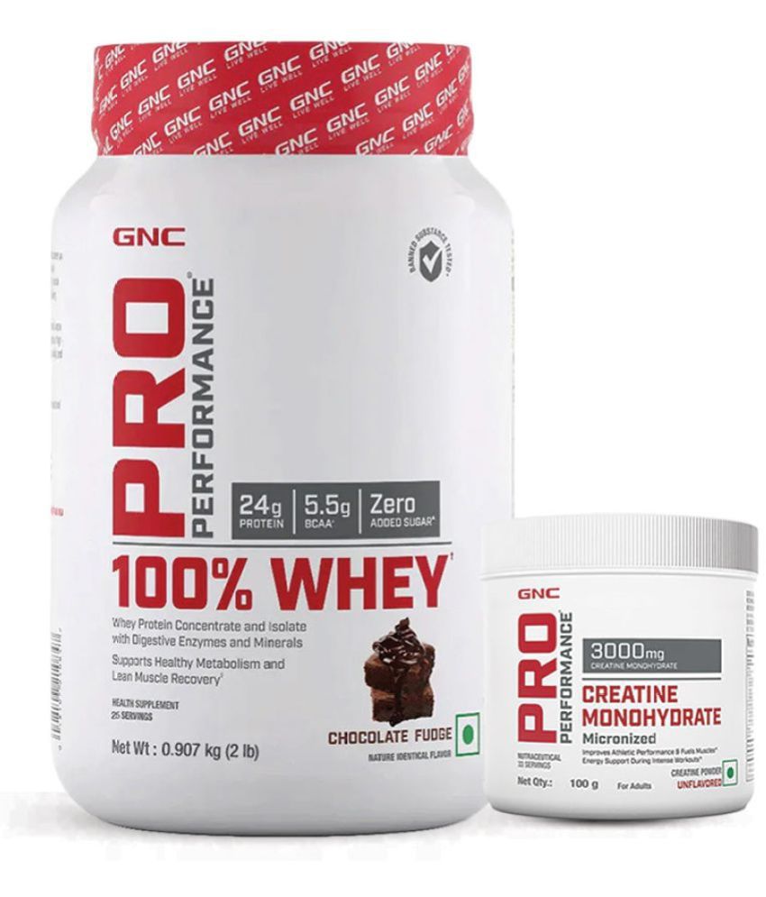     			GNC Pro Performance 100% Whey Chocolate Fudge- 2lbs + Creatine Monohydrate- 100gm Combo