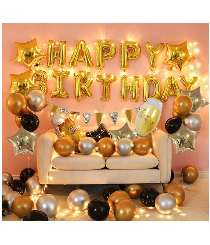     			Jolly Party  Happy Birthday Banner Decoration Kit 58 Pcs Set for Husband Boys Balloons Decorations Items Combo with Cheers Foil Balloon Crown Foil, Age Perfect, Metallic Balloons with Ribbon