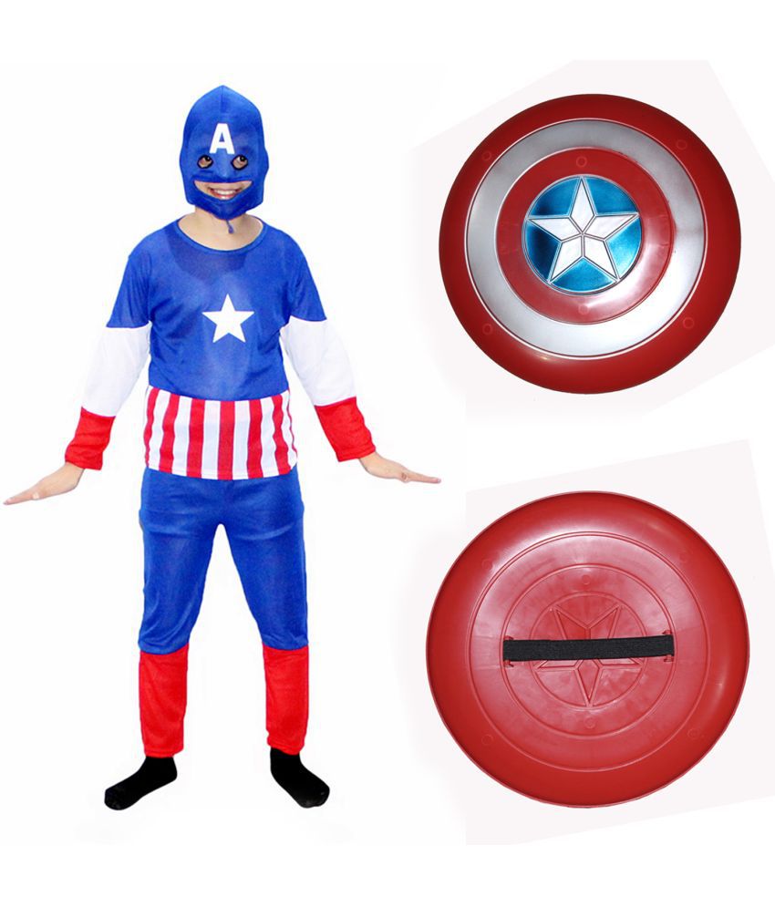     			Kaku Fancy Dresses Captain Superhero Costume with Toy Shield for Kids Fancy Dress Costume For Boys and Girls - Multi, 3-4 Years