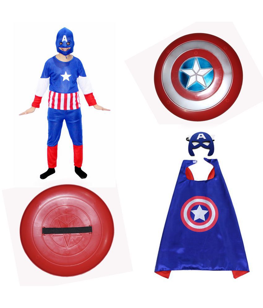     			Kaku Fancy Dresses Captain Superhero Costume with Cape and Shield Toy for Kids Superhero Fancy Dress Costume For Boys and Girls - Multi, 5-6 Years