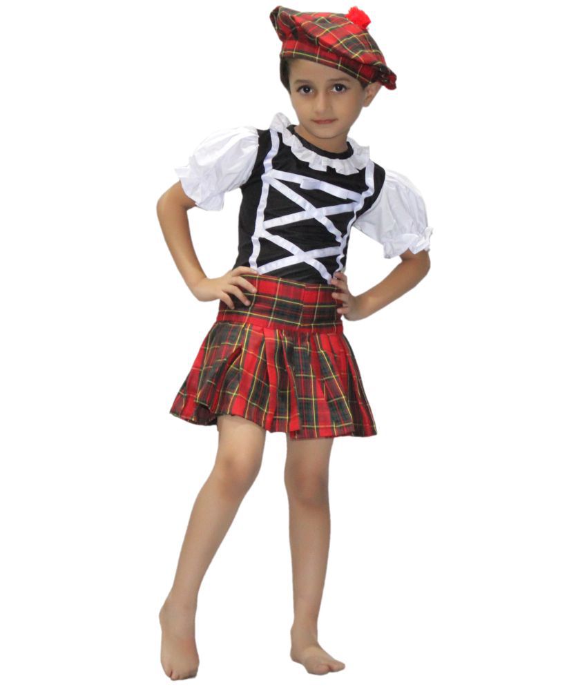     			Kaku Fancy Dresses Ethnic Wear Scottish Girl Costume/Tartan Costume for Girls/ Lassie Costume -Multicolor, 7-8 Years