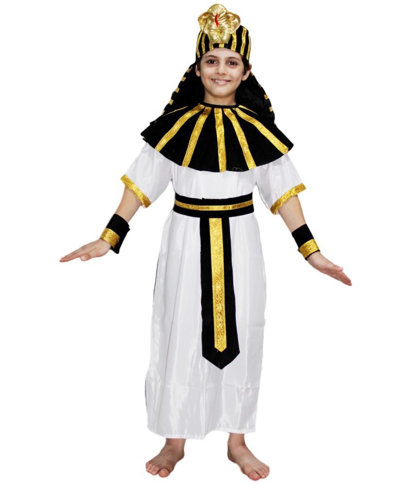     			Kaku Fancy Dresses International Ethnic Wear Egyptian God/Greek God Costume -Black, White & Gold, 7-8 Years, For Boys & Girls