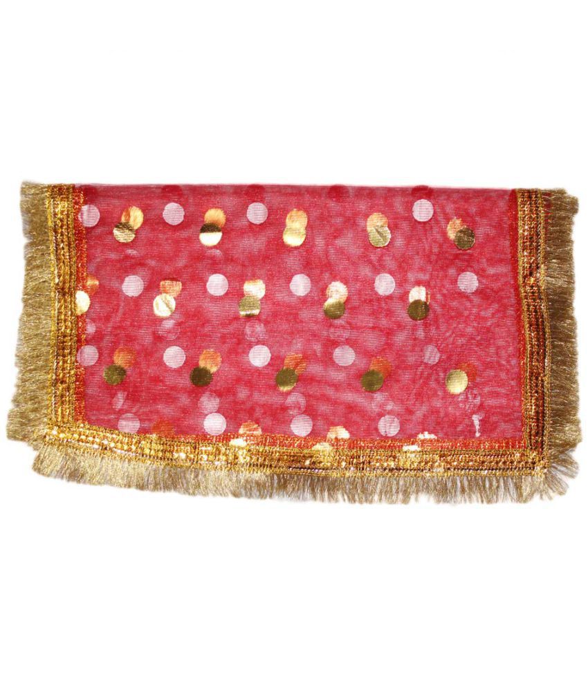     			Kaku Fancy Dresses Mata ki Chunari | Puja Chunri | Kanya Pujan Navratri Puja Patka Mata Lal Chunni With Golden Embroidery And Lace | Dotted 36 x17-1Pc -Red, for Girls