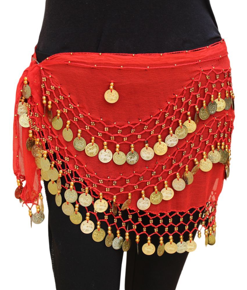     			Kaku Fancy Dresses Red Golden Lehariya Belly Belt for Western Belly Dance -Red & Golden, Free Size, for Girls