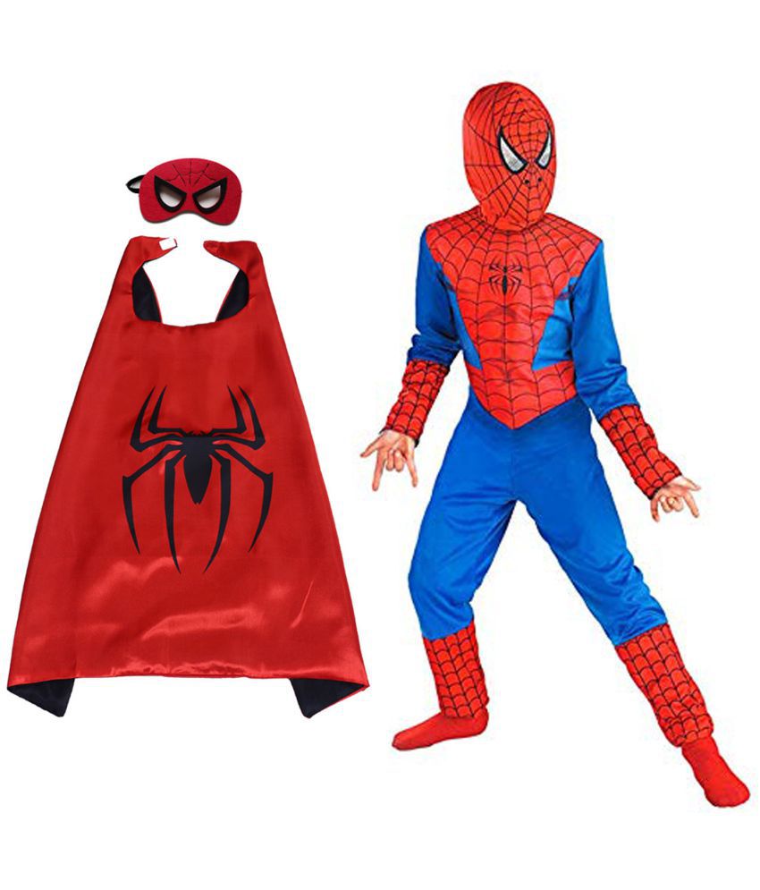     			Kaku Fancy Dresses Spider Superhero Costume with Cape for Kids Superhero Fancy Dress Costume For Boys and Girls - Multi, 5-6 Years