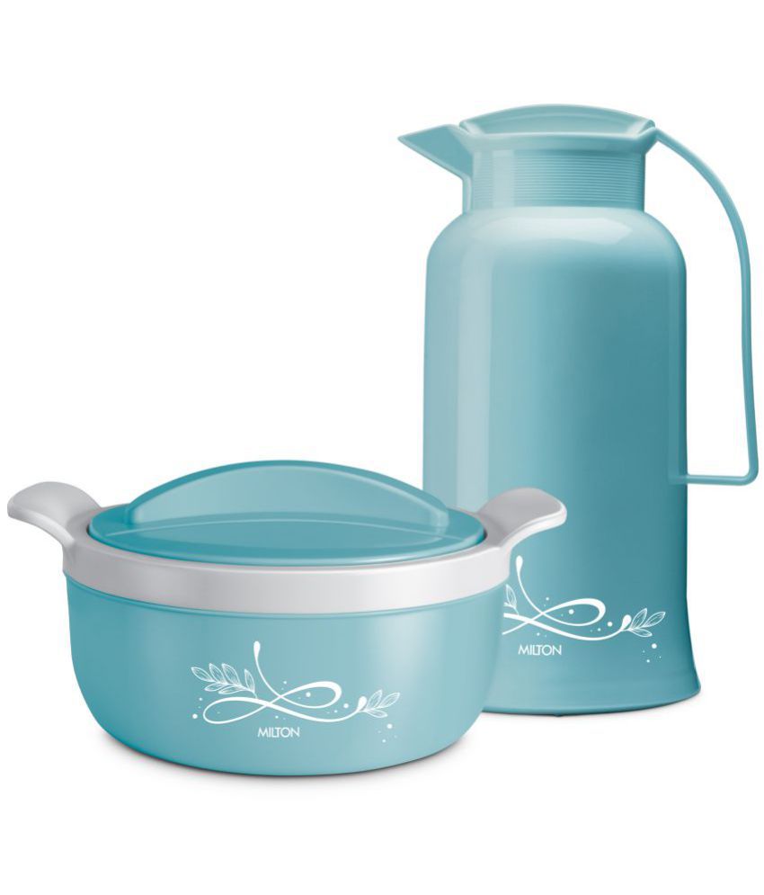     			Milton Souvenir Gift Set, Crave 1500 Inner Stainless Steel Casserole, 1.38 ml and Crystal 1000 Insulated Flask, 970 ml, Pastel Blue | BPA Free | Odour Free | Food Grade