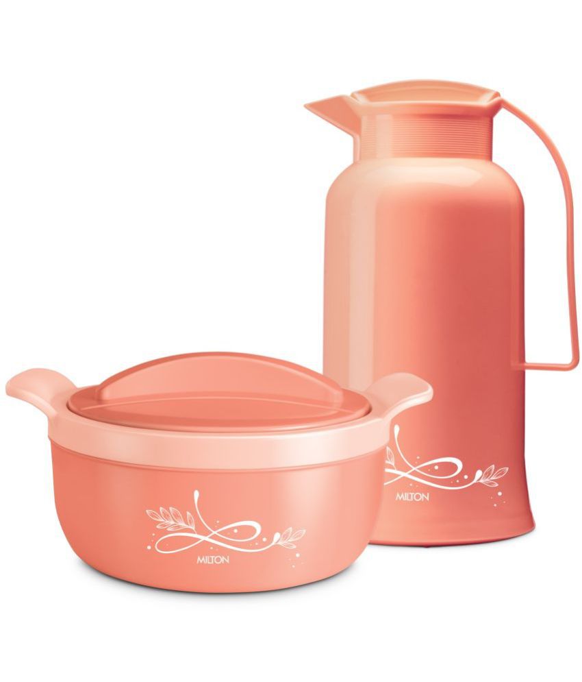     			Milton Souvenir Gift Set, Crave 1500 Inner Stainless Steel Casserole, 1.38 ml and Crystal 1000 Insulated Flask, 970 ml, Peach | BPA Free | Odour Free | Food Grade