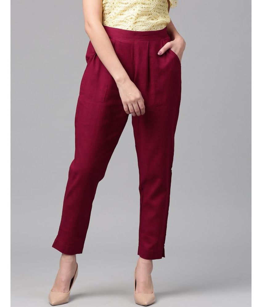    			WIMIN - Maroon Cotton Regular Women's Casual Pants ( Pack of 1 )