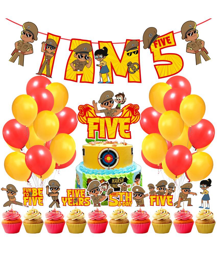     			Zyozi Little Singham Party Supplies,Litlle Singham 5th Birthday for Boys with I AM Five Banner Cake Topper Cupcake Toppers Balloons Birthday Decoration Kit (Pack of 37)