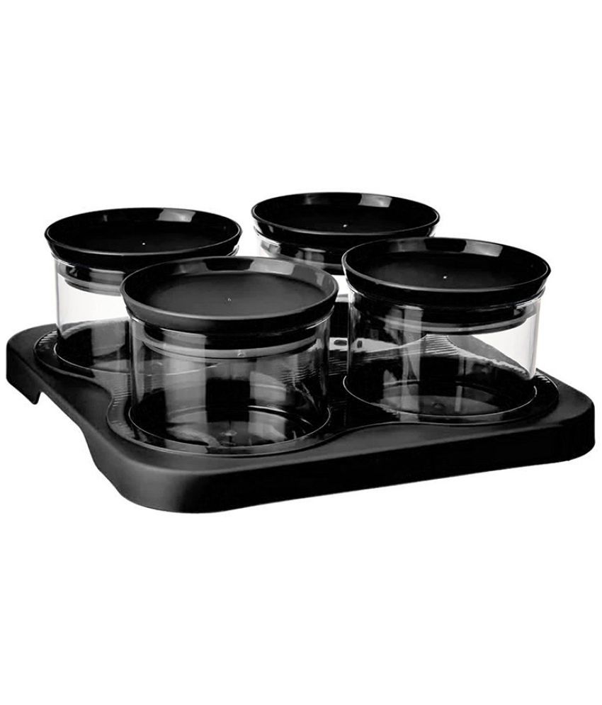     			HOMETALES - PET Royal Jar with Tray, Pack of 4 ( 500 ml Each), Black