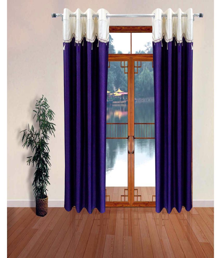     			Homefab India Colorblock Blackout Eyelet Window Curtain 5ft (Pack of 2) - Purple