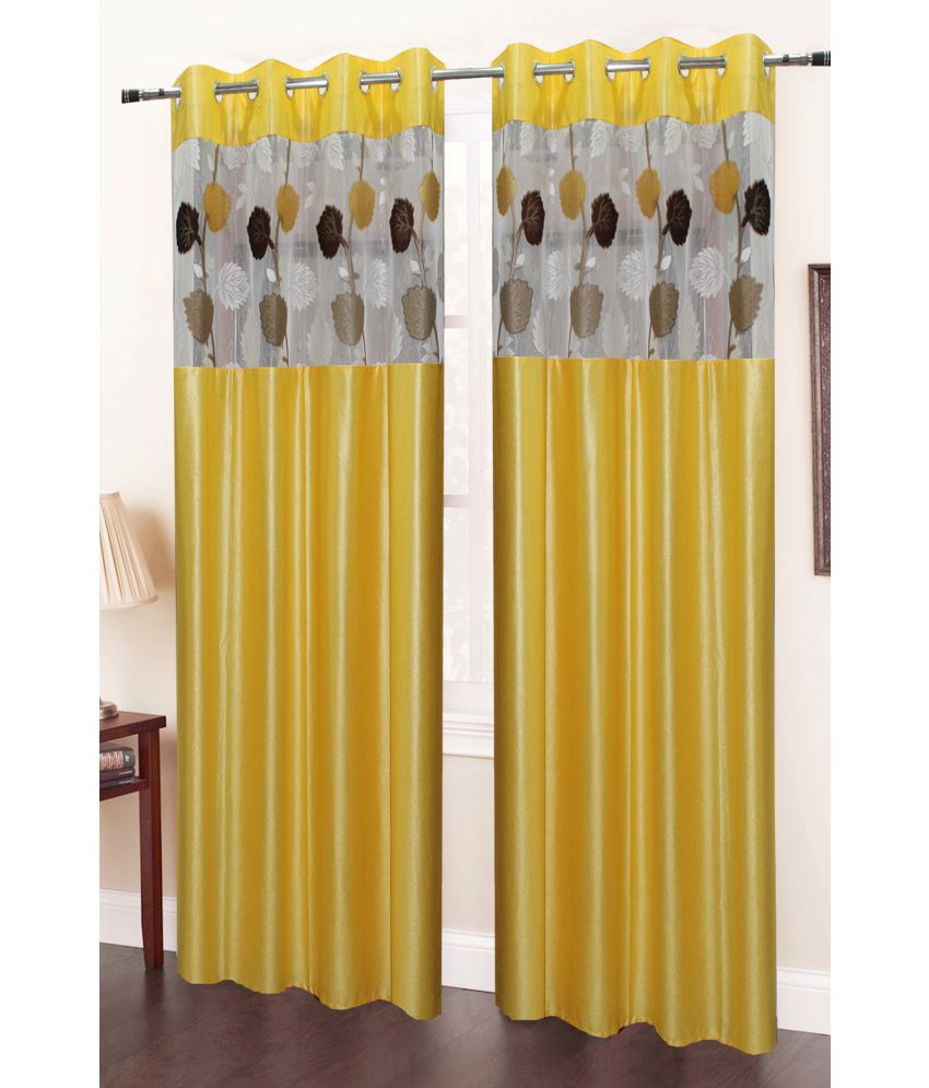     			Homefab India Floral Blackout Eyelet Window Curtain 5ft (Pack of 2) - Yellow