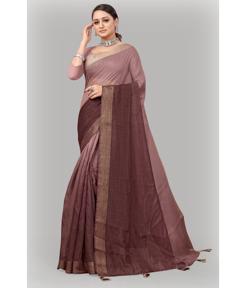     			Kyarn - Wine Cotton Blend Saree With Blouse Piece ( Pack of 1 )