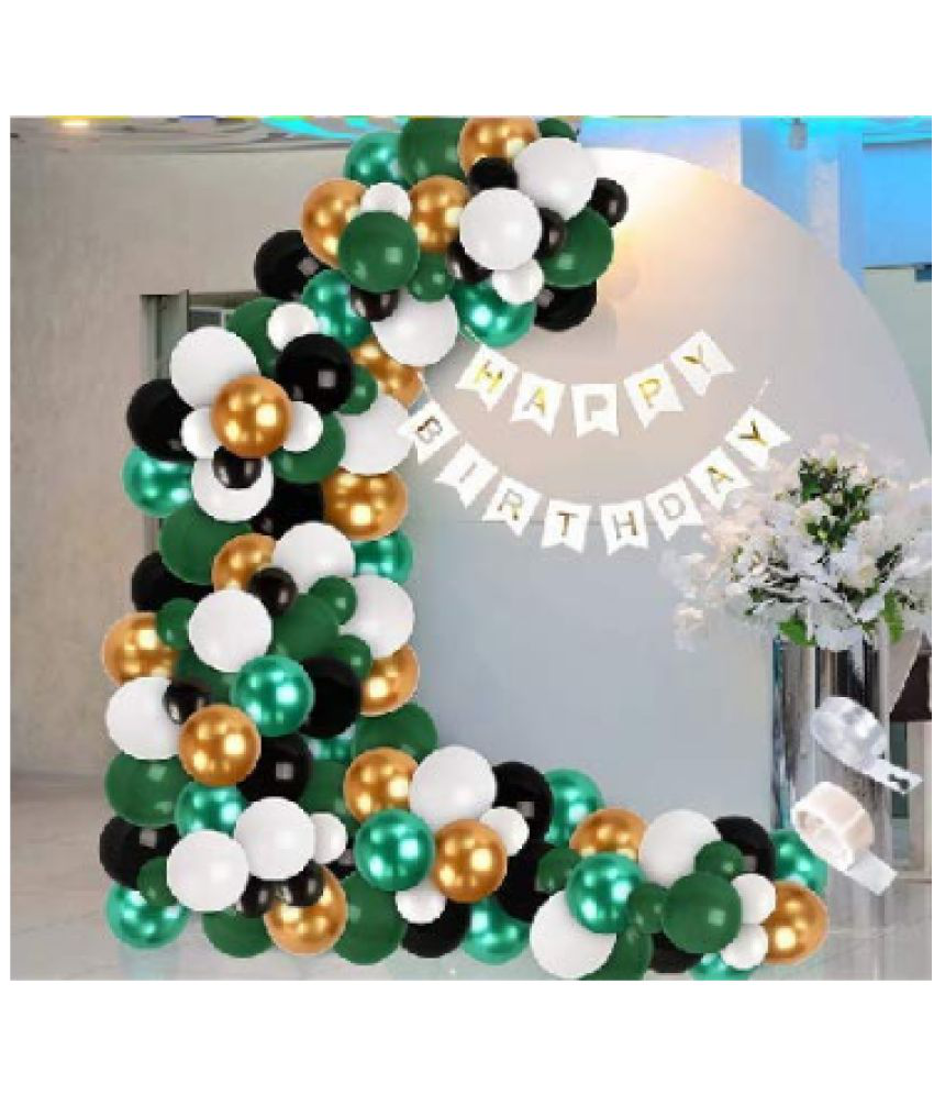     			Jolly Party  Colorful White Bunting Banner(13)+Metallic Balloons Green 40+Golden 30+White 30+Balloon Glue Dots 100(1)+Balloon Arch Garland(1)
