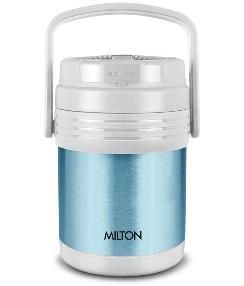     			Milton Woofer 3 Thermosteel Wireless Bluetooth Speaker Tiffin (3 Containers) Set of 3, Cyan