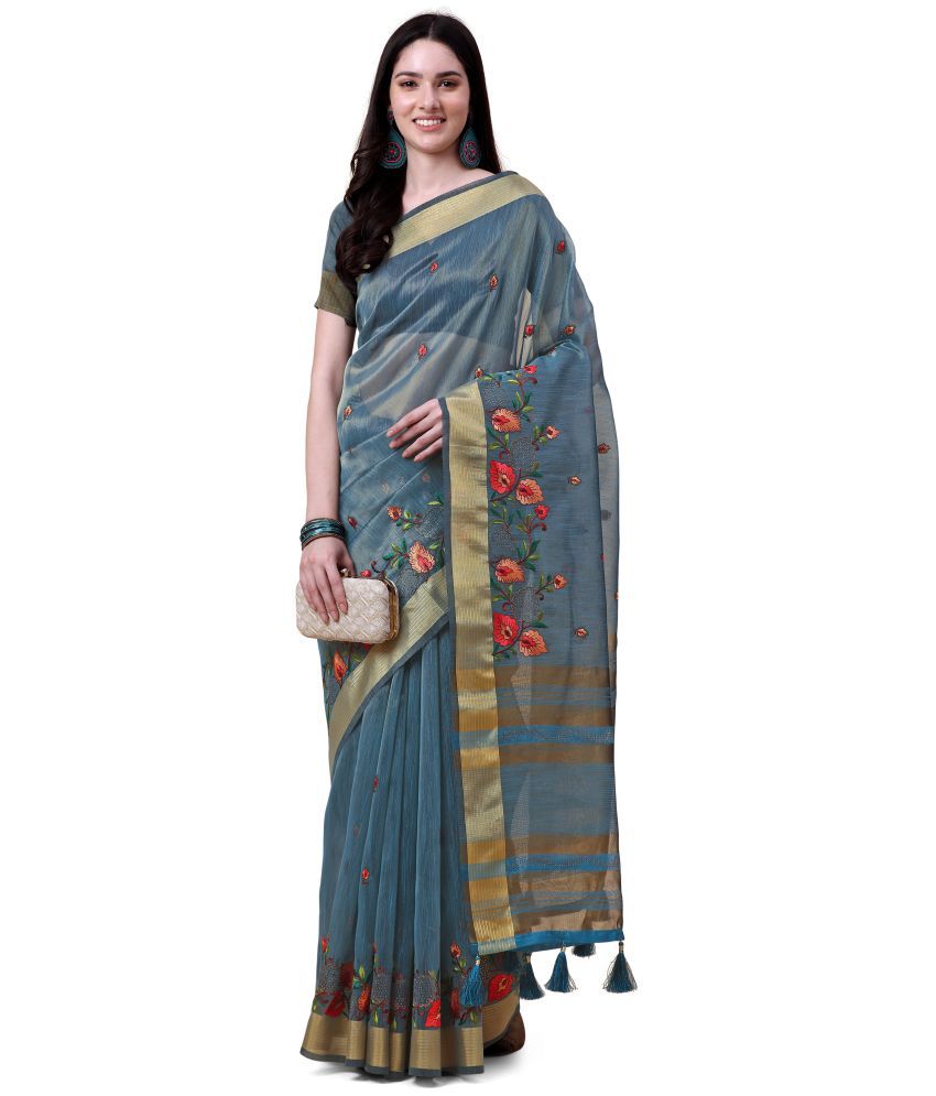     			Rekha Maniyar - Blue Linen Saree With Blouse Piece ( Pack of 1 )