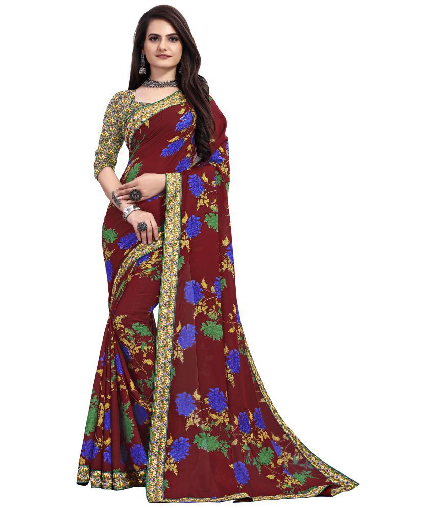     			Rekha Maniyar - Maroon Georgette Saree With Blouse Piece ( Pack of 1 )