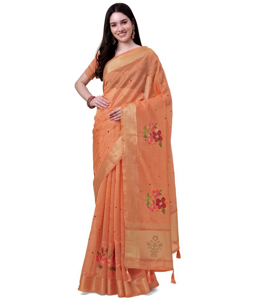     			Rekha Maniyar - Orange Organza Saree With Blouse Piece ( Pack of 1 )