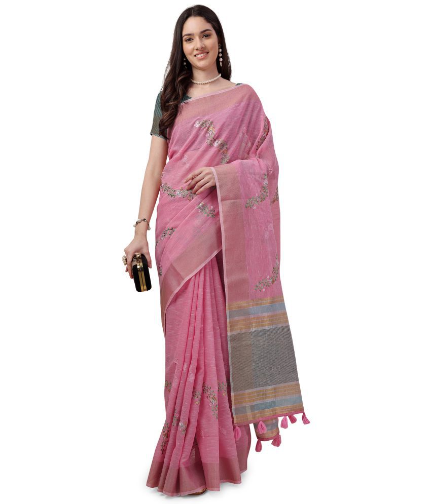     			Rekha Maniyar - Pink Linen Saree With Blouse Piece ( Pack of 1 )