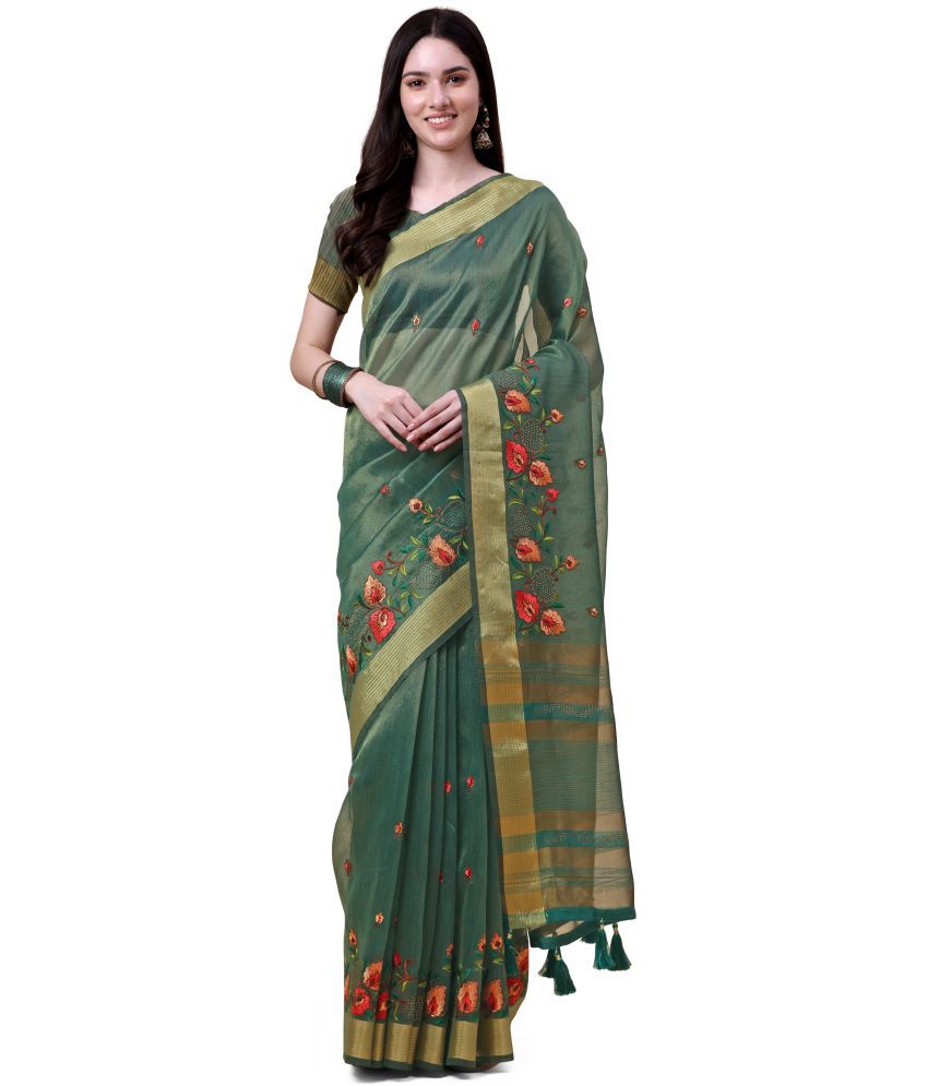     			Rekha Maniyar - SkyBlue Linen Saree With Blouse Piece ( Pack of 1 )