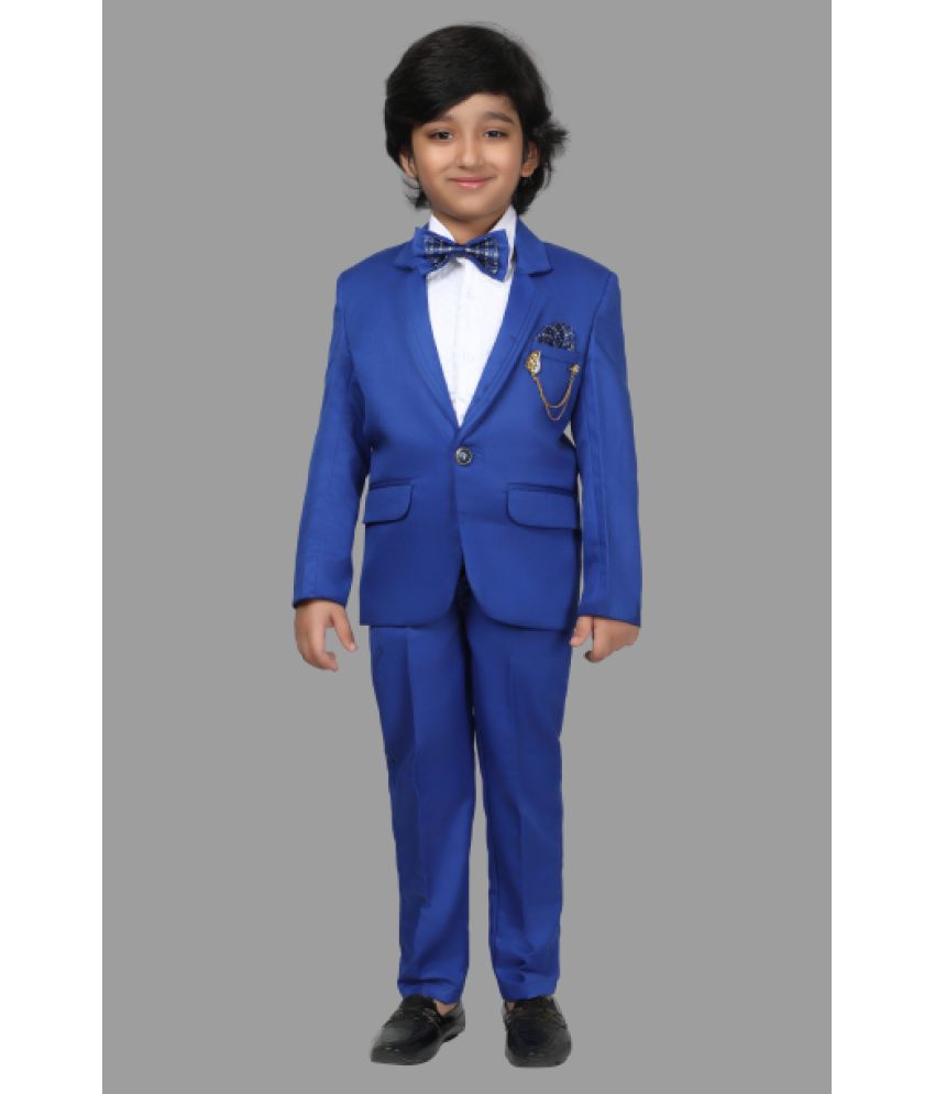     			DKGF Fashion - Blue Polyester Boys 3 Piece Suit ( Pack of 1 )